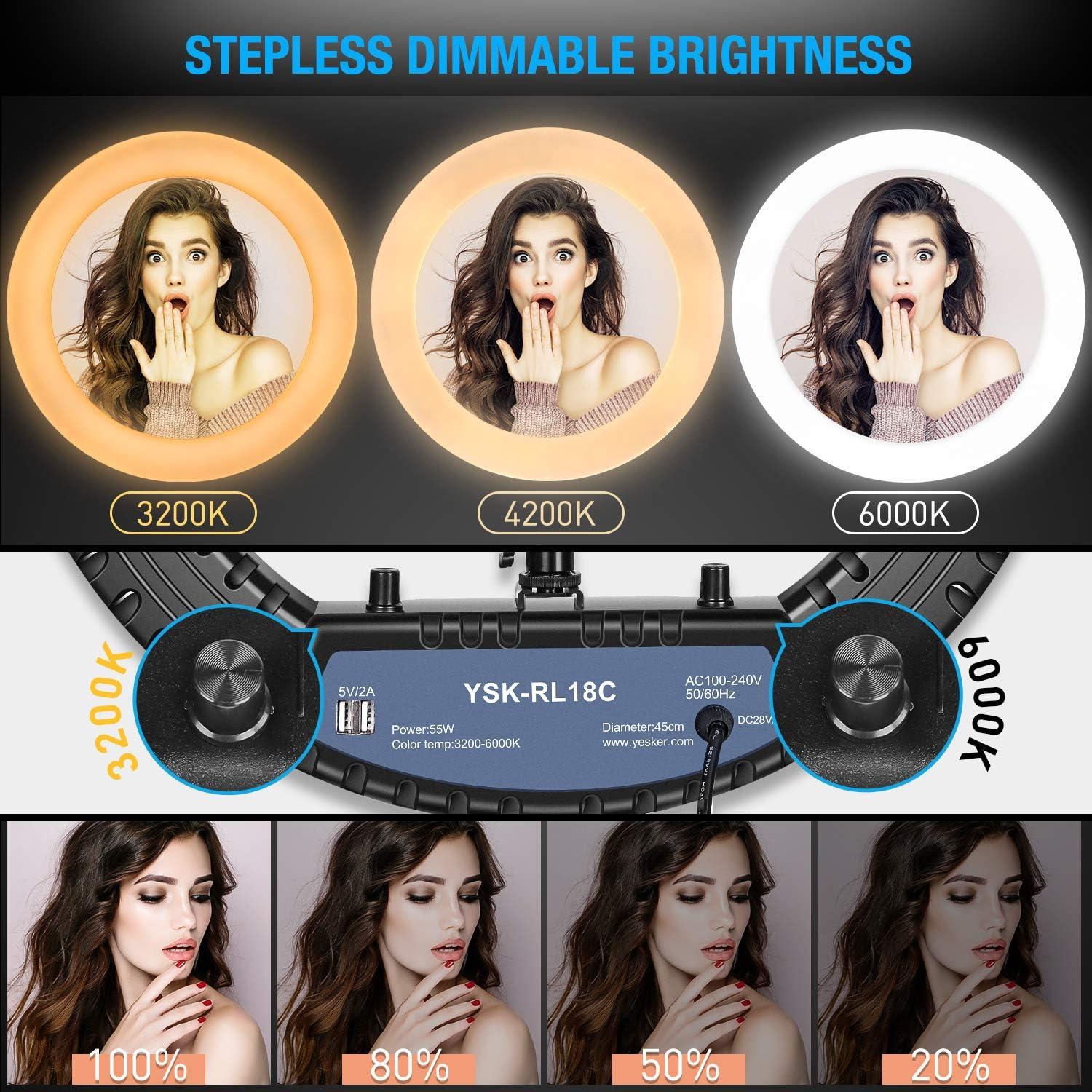 Anillo de Luz LED Yesker 45 cm con Soporte Trípode Ajustable