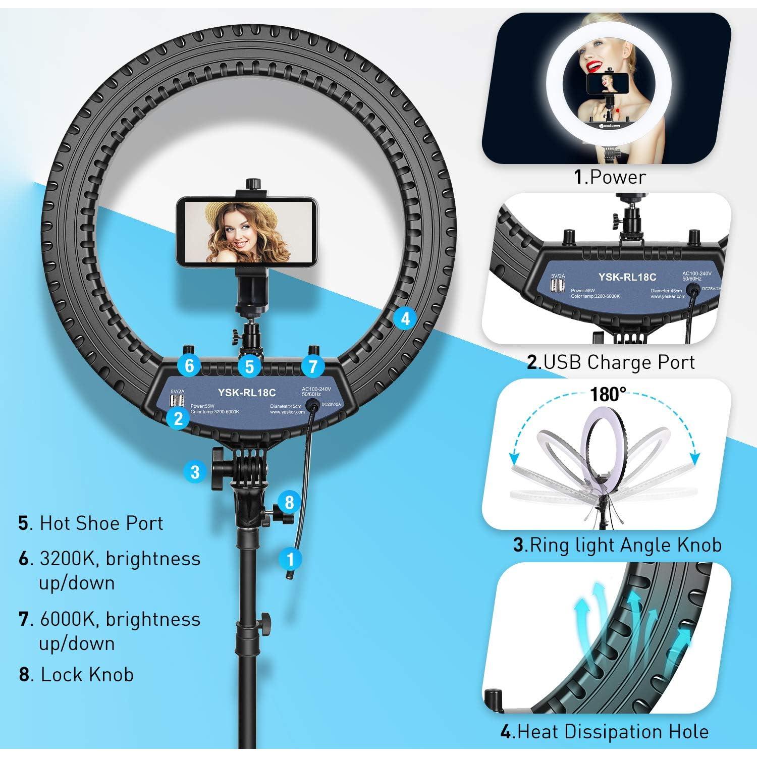 Anillo de Luz LED Yesker 45 cm con Soporte Trípode Ajustable