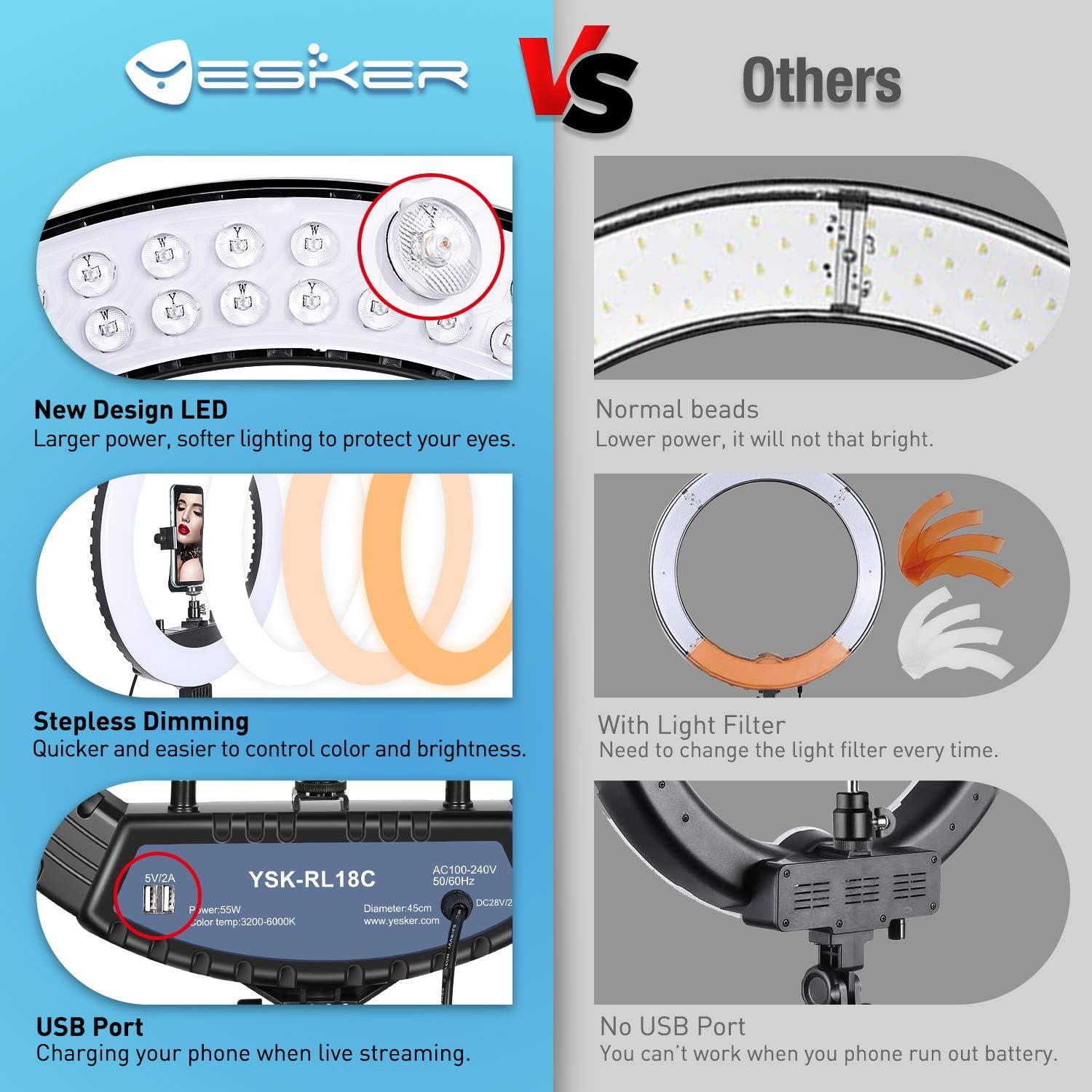 Anillo de Luz LED Yesker 45 cm con Soporte Trípode Ajustable