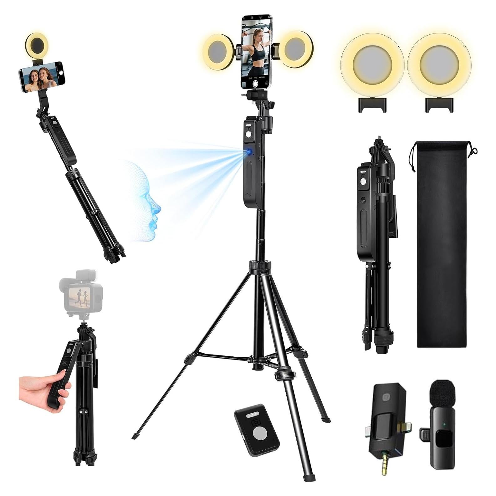 Kit de Vlogging Litchitech C19 con Trípode 180 cm, Micrófono y Luz