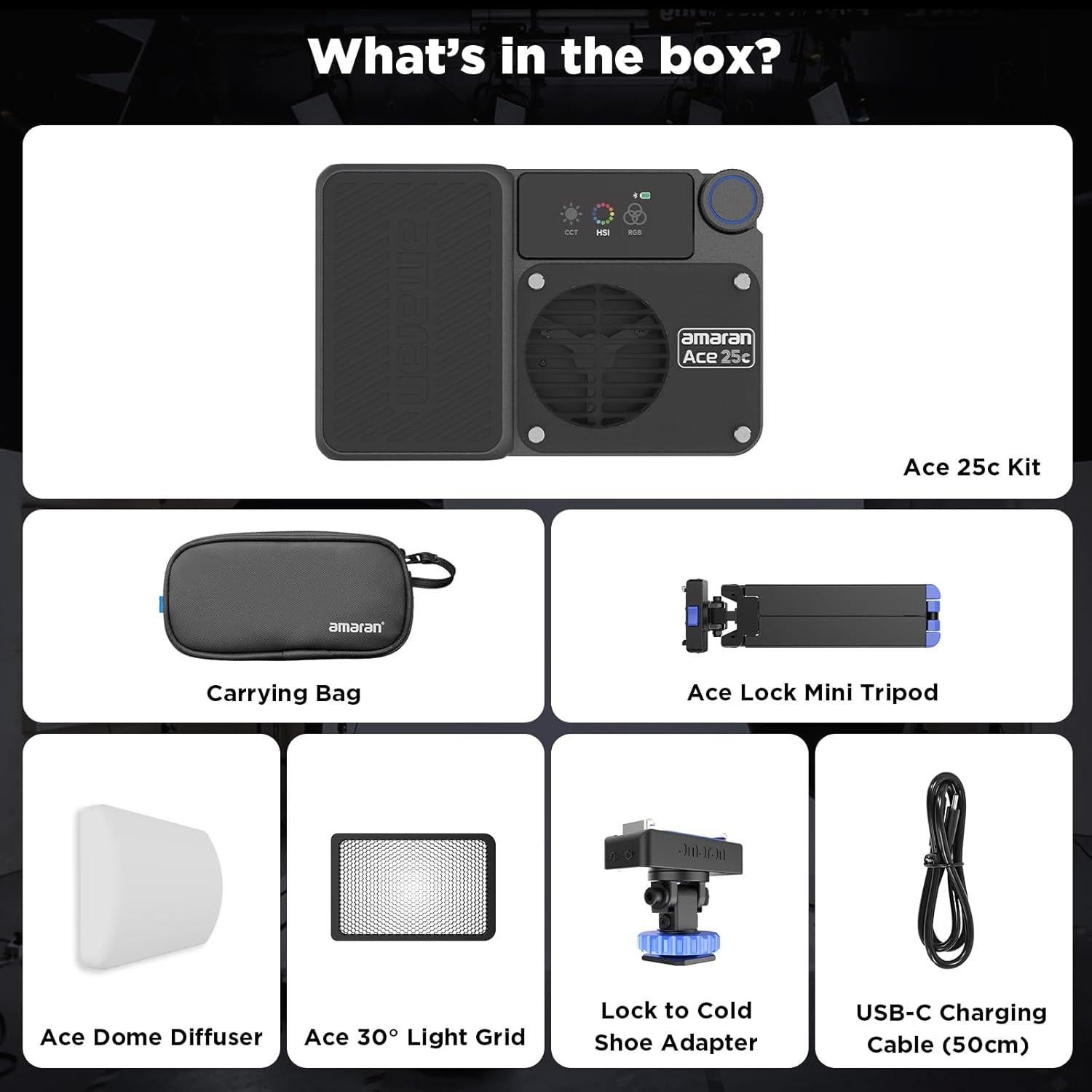 Kit Amaran Ace 25c Luz LED RGBWW Portátil 32W Batería 4500mAh