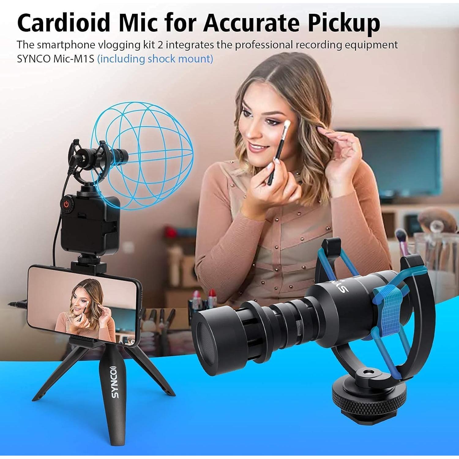 Kit de Vlogging SYNCO 2 con Micrófono, Luz LED y Trípode