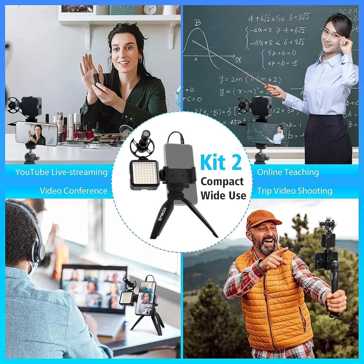 Kit de Vlogging SYNCO 2 con Micrófono, Luz LED y Trípode