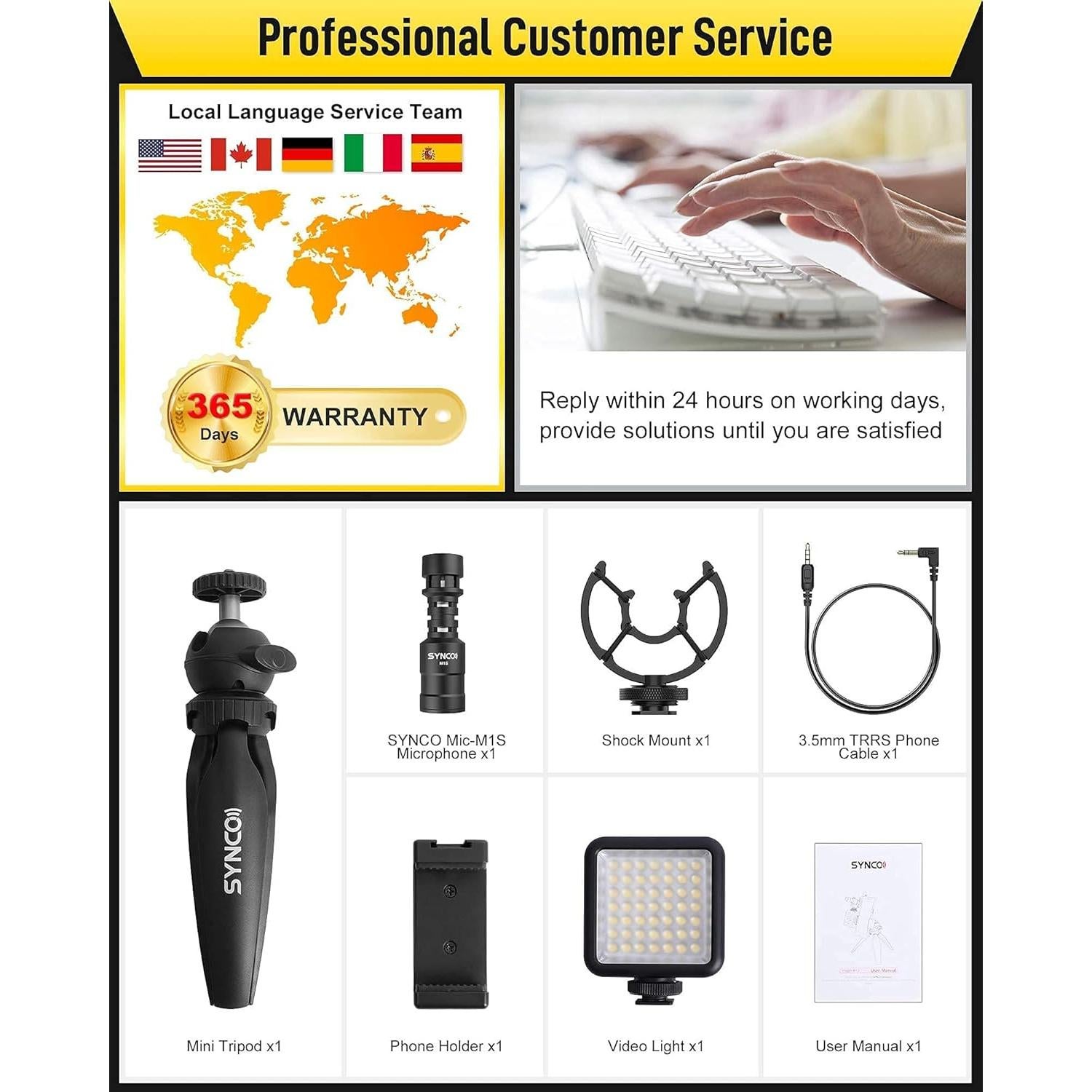 Kit de Vlogging SYNCO 2 con Micrófono, Luz LED y Trípode