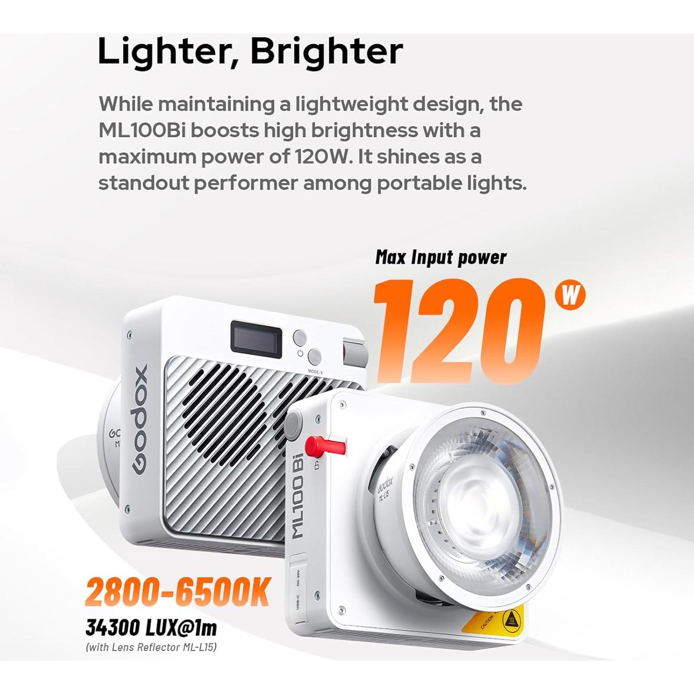 Godox ML100Bi Luz LED Portátil 120W Bicolor 2800K-6500K