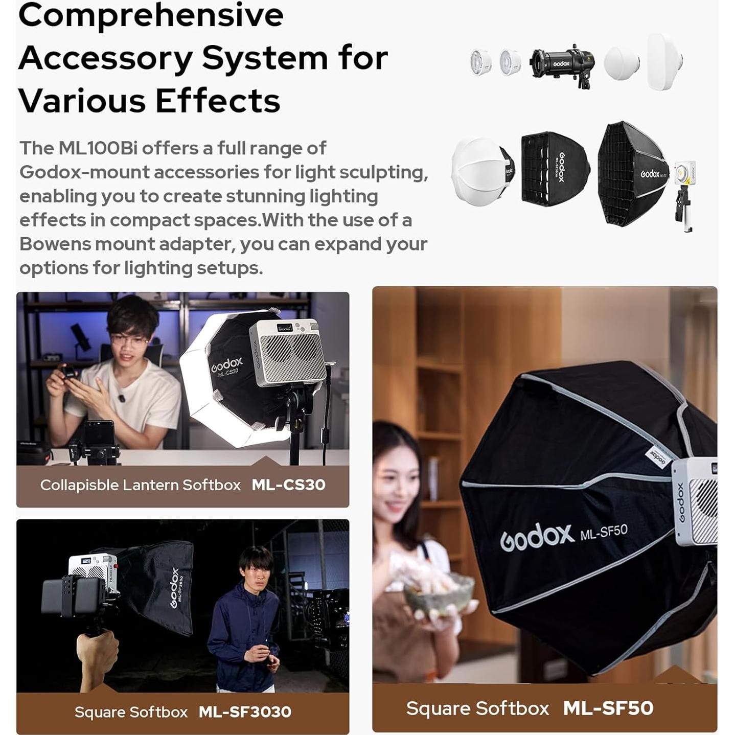 Godox ML100Bi Luz LED Portátil 120W Bicolor 2800K-6500K