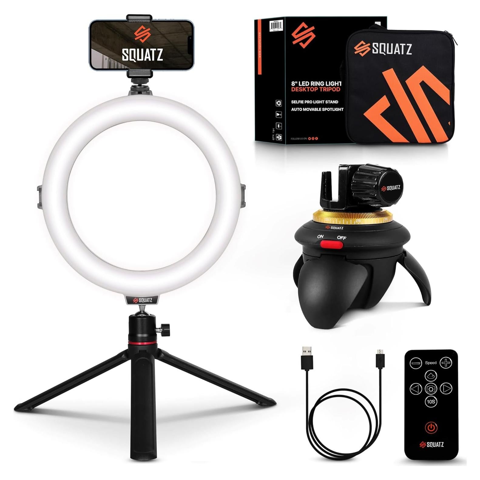 Luz de Anillo LED SQUATZ 20.32 cm con Soporte y Trípode 14W