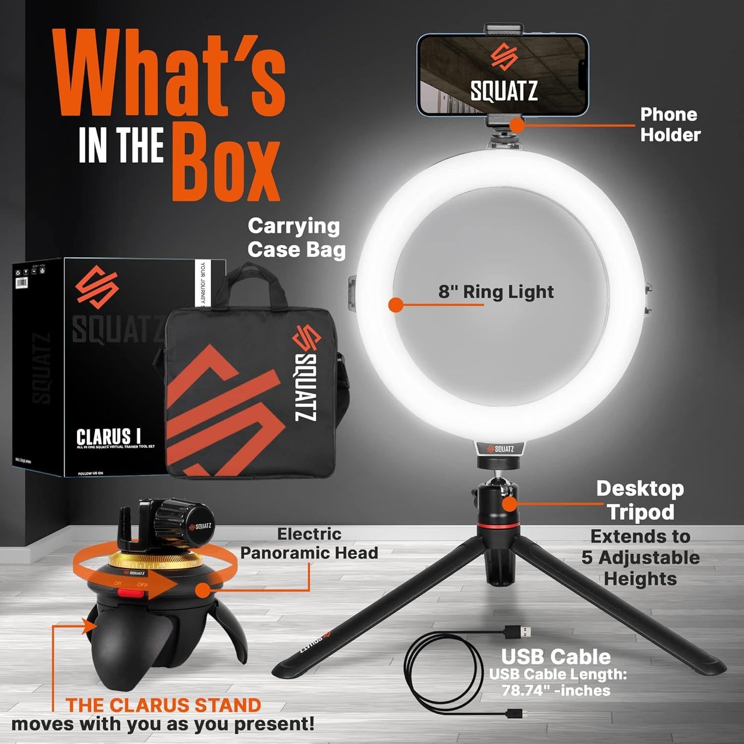 Luz de Anillo LED SQUATZ 20.32 cm con Soporte y Trípode 14W