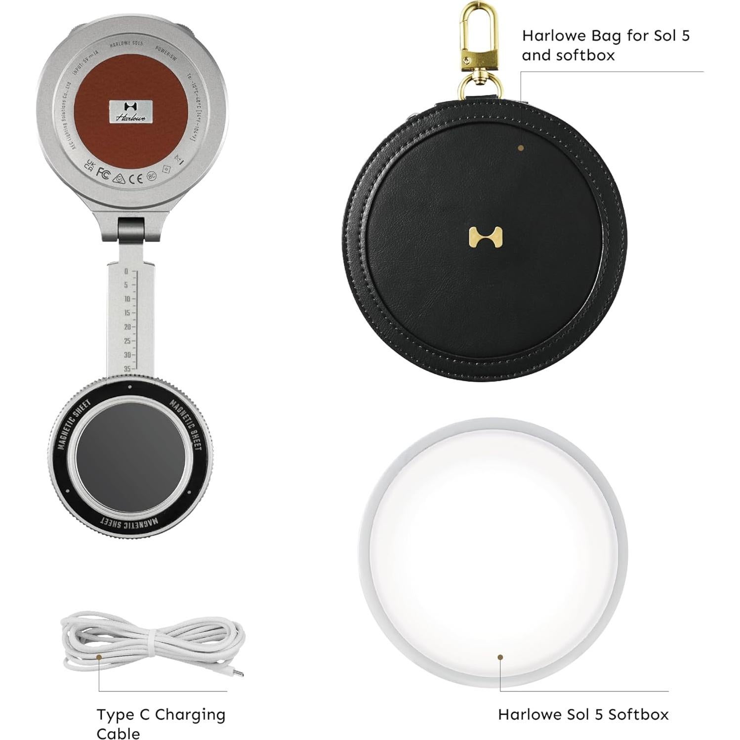 Kit de Viaje Luz Selfie Magnética Harlowe Sol 5 2700-6500K