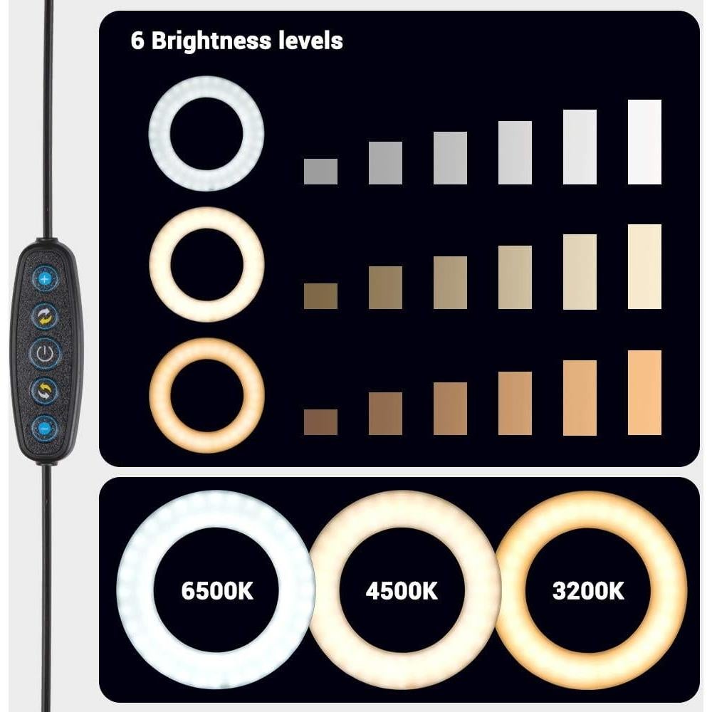 Luz de Anillo LED Doble Regulable AW 7" con Soporte y Espejo