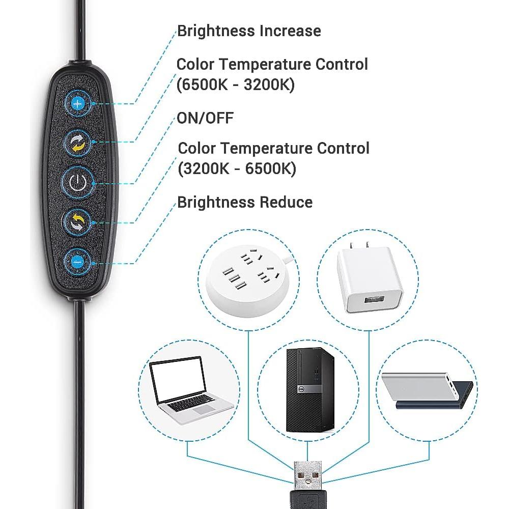 Luz de Anillo LED Doble Regulable AW 7" con Soporte y Espejo