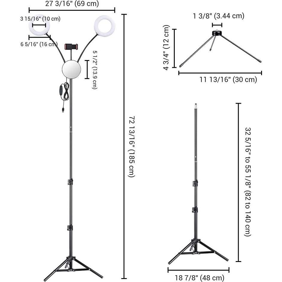 Luz de Anillo LED Doble Regulable AW 7" con Soporte y Espejo