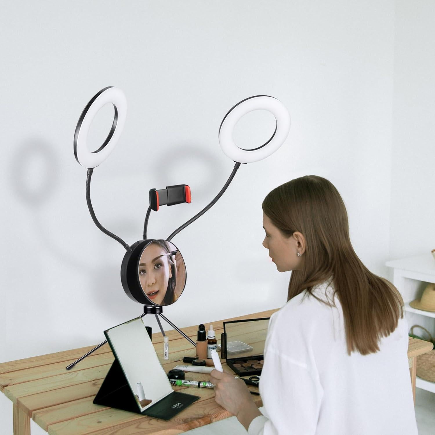 Luz de Anillo LED Doble Regulable AW 7" con Soporte y Espejo