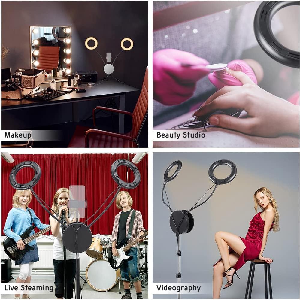 Luz de Anillo LED Doble Regulable AW 7" con Soporte y Espejo