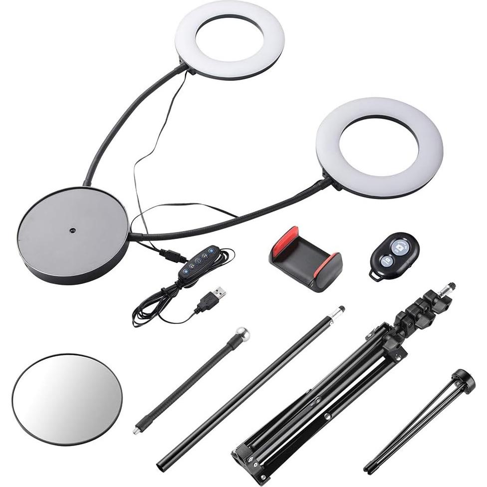 Luz de Anillo LED Doble Regulable AW 7" con Soporte y Espejo