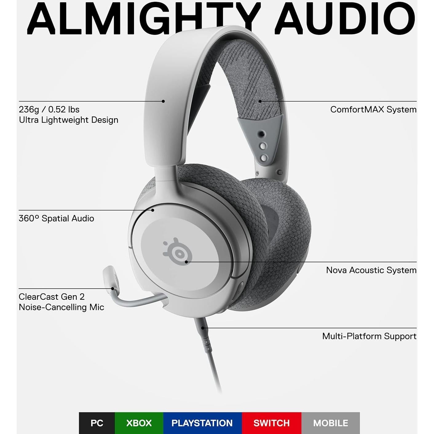 Auriculares Gaming SteelSeries Arctis Nova 1 - Audio 360° - Blanco