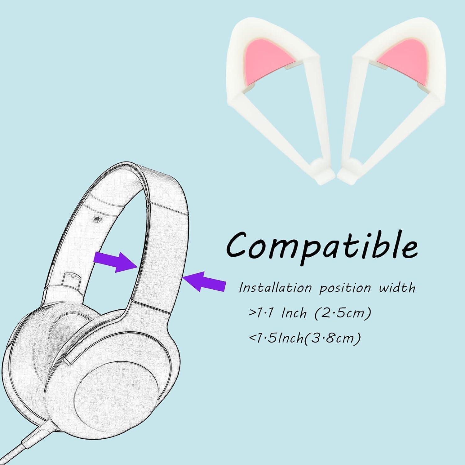 Cute Cat Ears Fits for HypreX Cloud/Cloud Stinger/Cloud Flight Headsets, Universal Fit Lovely Kitty Adjustable Attachment Straps for Video Live Gaming Headphone, Pink &White
