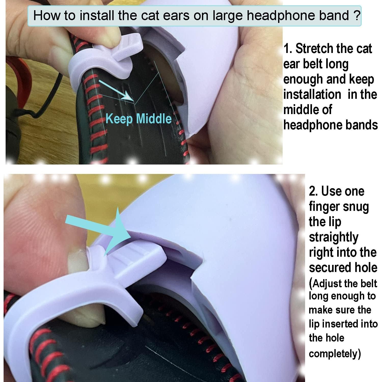 Cute Cat Ears Fits for HypreX Cloud/Cloud Stinger/Cloud Flight Headsets, Universal Fit Lovely Kitty Adjustable Attachment Straps for Video Live Gaming Headphone, Pink &White