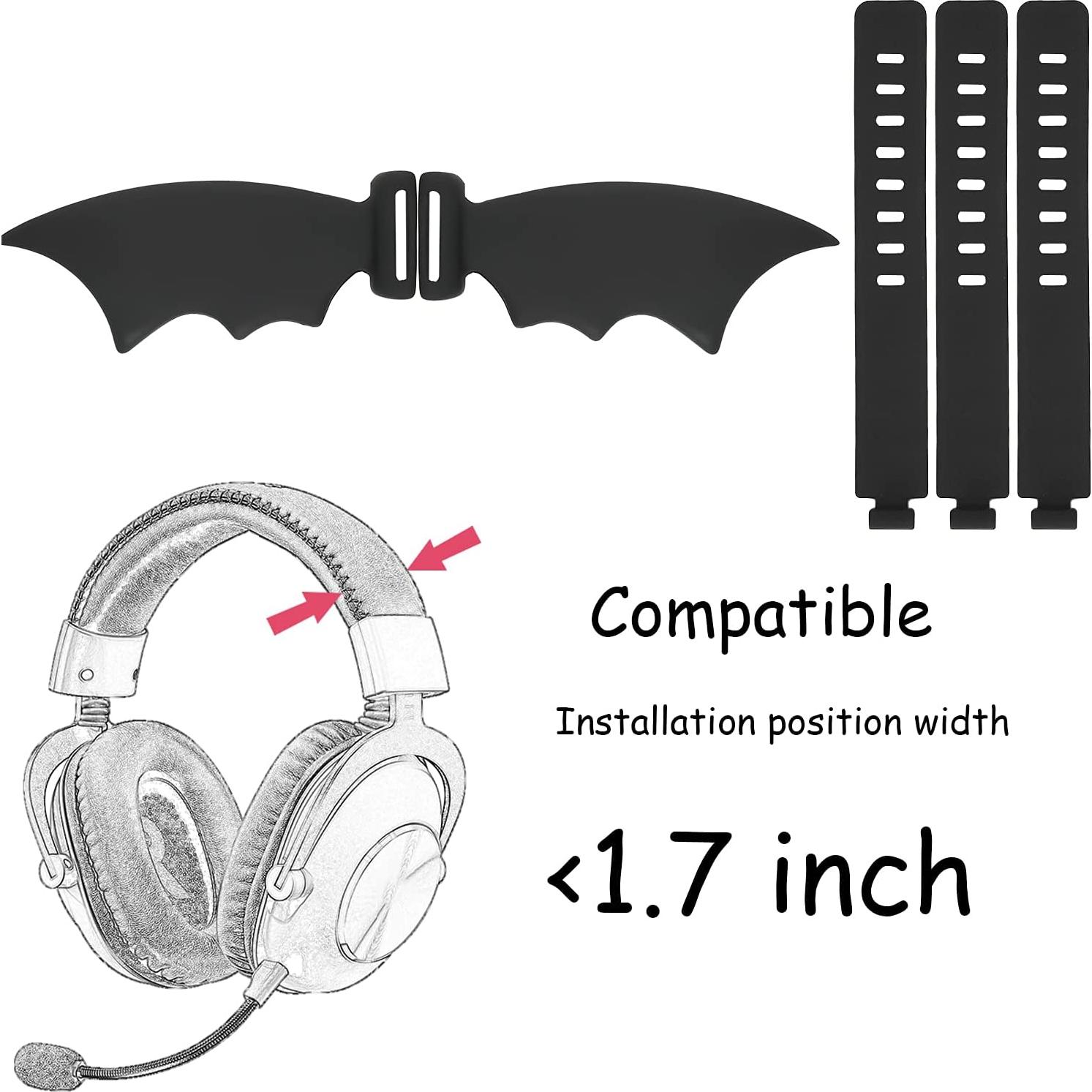 Halloween Bat Wings Headphone Attachment, Devil Horns Headband Headset Decor, Cosplay Props Bat Wing for Halloween Christmas Party Dress Up Accessories, Black