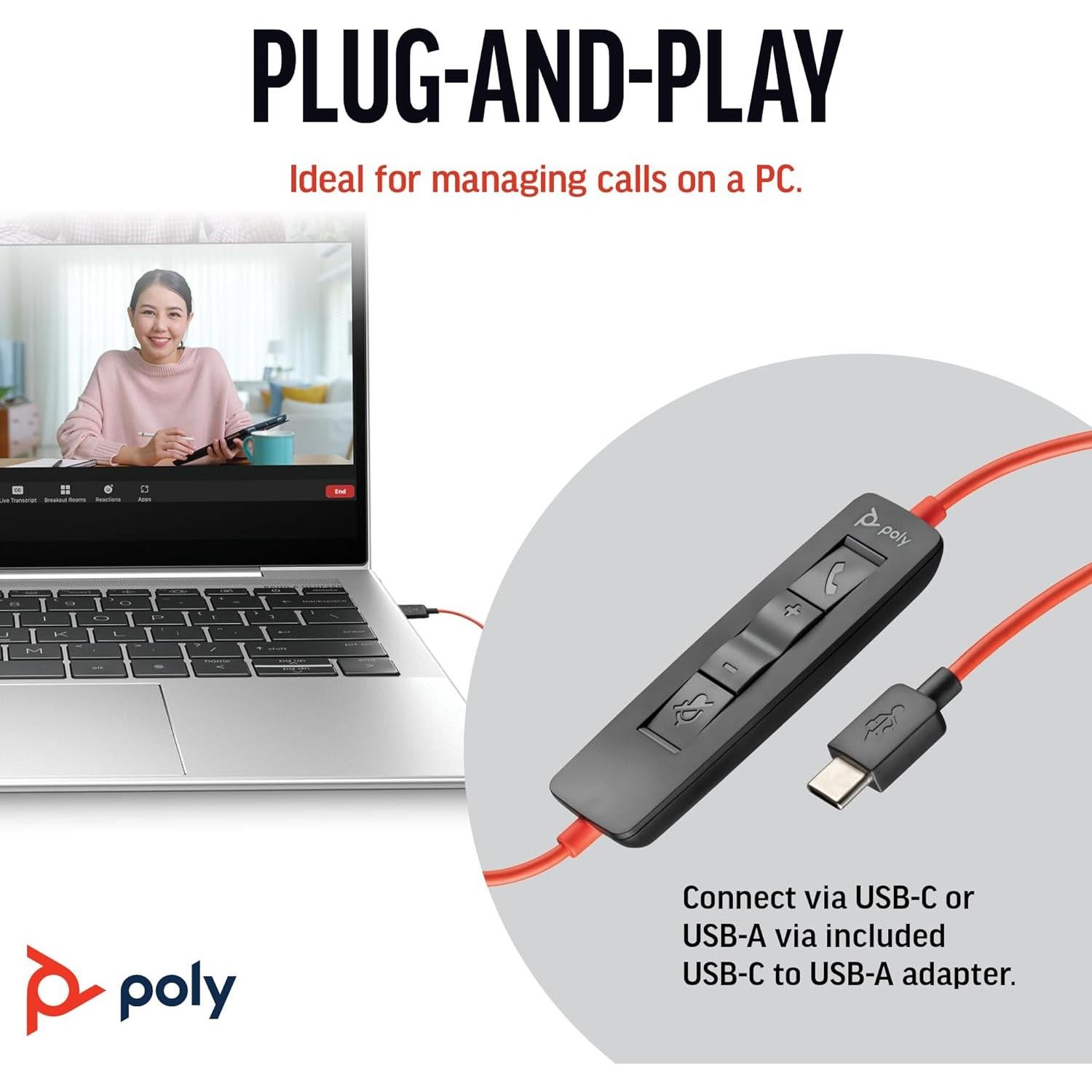 Auricular con cable Poly Blackwire 3320 USB-C - Estéreo Hi-Fi