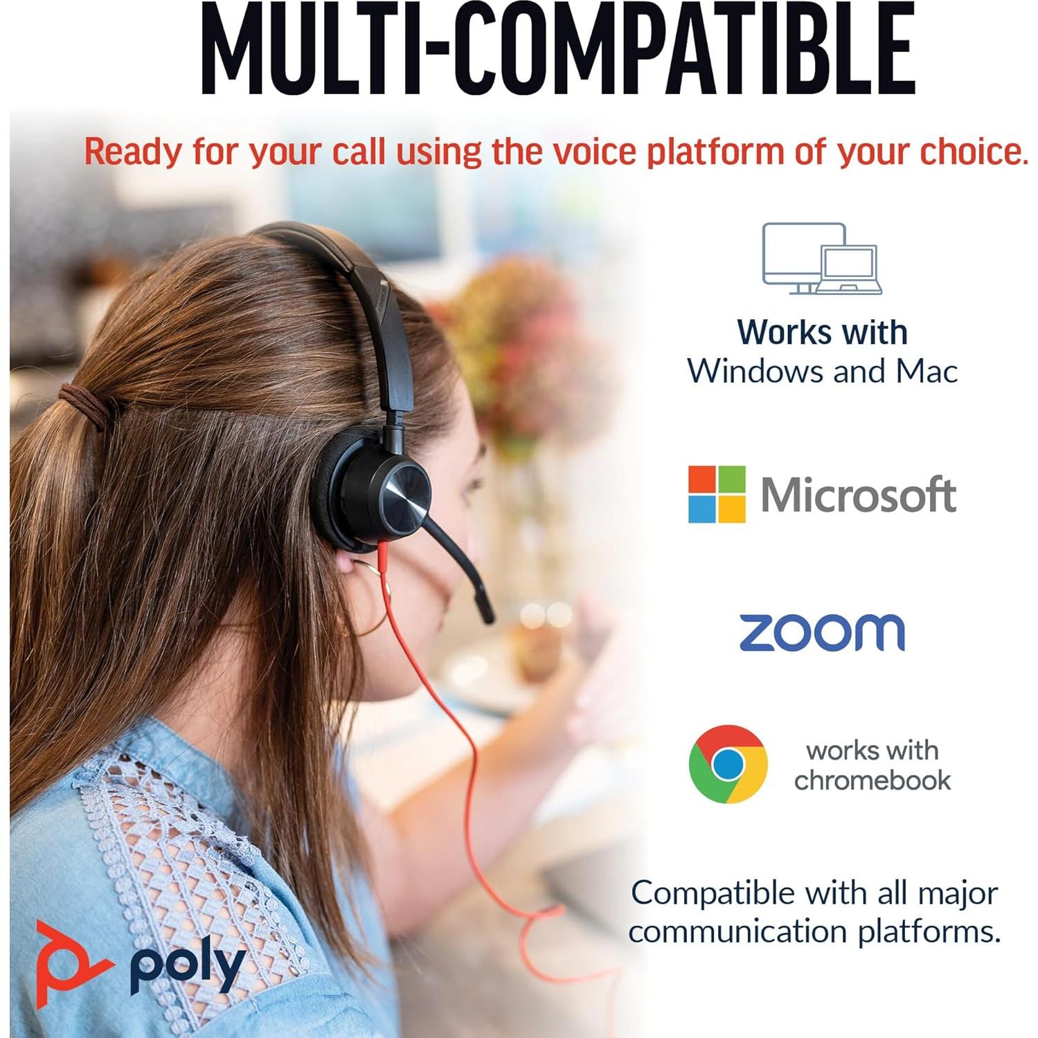 Auricular con cable Poly Blackwire 3320 USB-C - Estéreo Hi-Fi