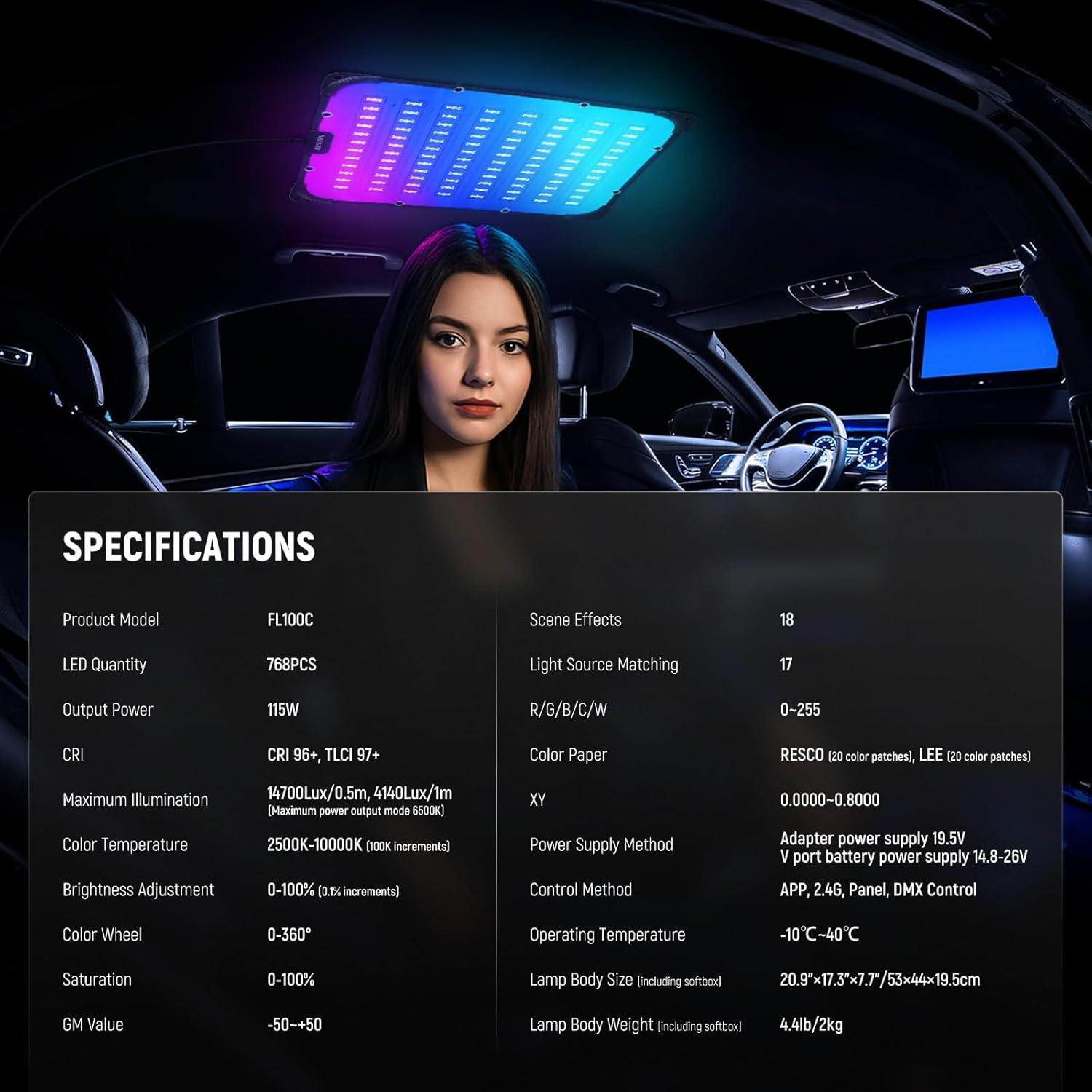 NEEWER 115W Flexible LED Video Light, Studio RGB Panel Light Mat Kit with Softbox APP/2.4G/DMX Control 2500K-10000K 14700lx/0.5m CRI96+, Key Lighting for Photography Streaming Video Recording, FL100C