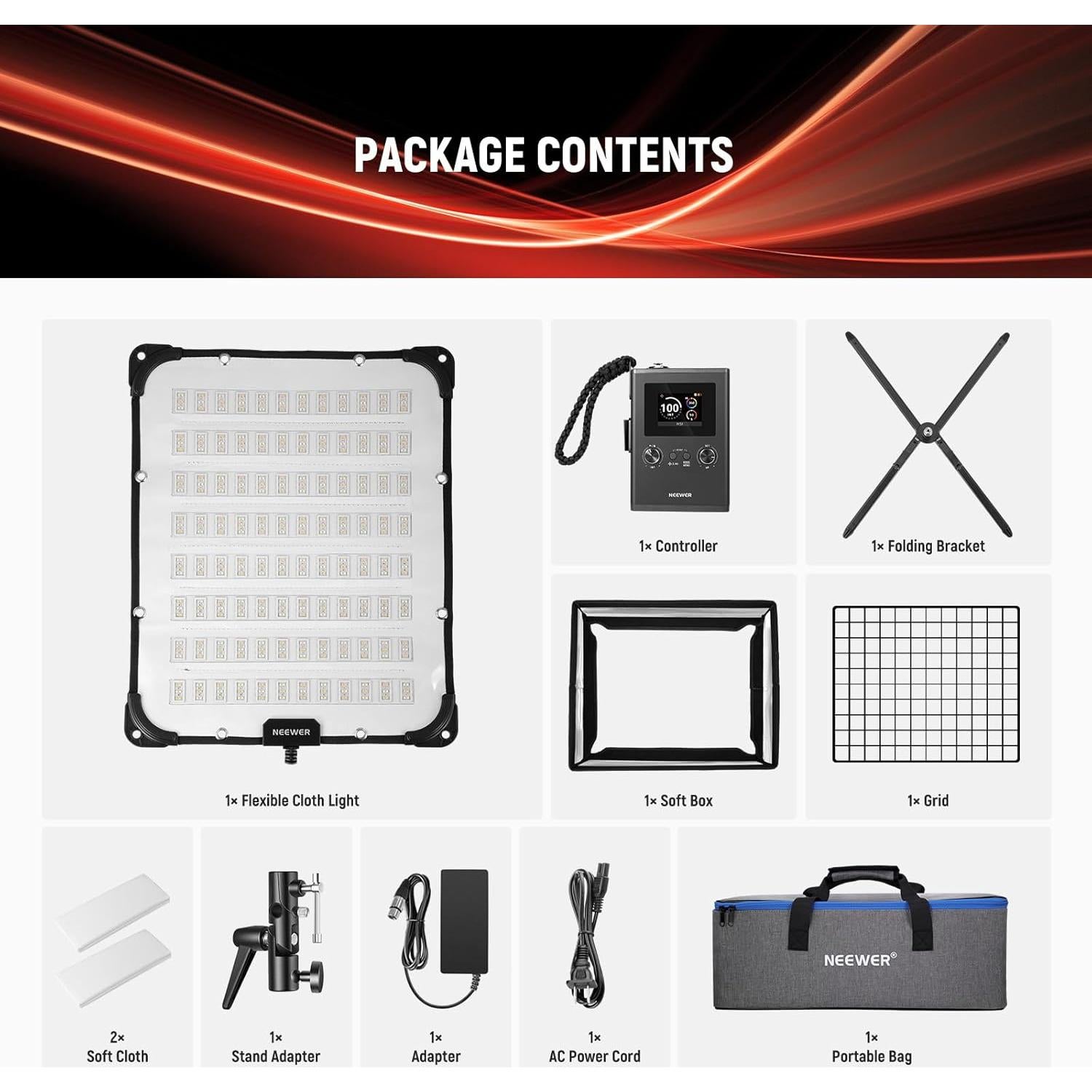 NEEWER 115W Flexible LED Video Light, Studio RGB Panel Light Mat Kit with Softbox APP/2.4G/DMX Control 2500K-10000K 14700lx/0.5m CRI96+, Key Lighting for Photography Streaming Video Recording, FL100C