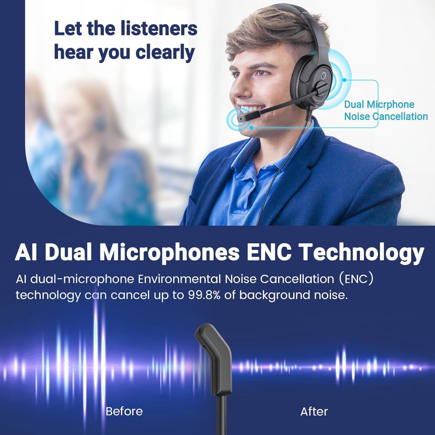 Auricular USB EKSA H2 con micrófono y cancelación de ruido