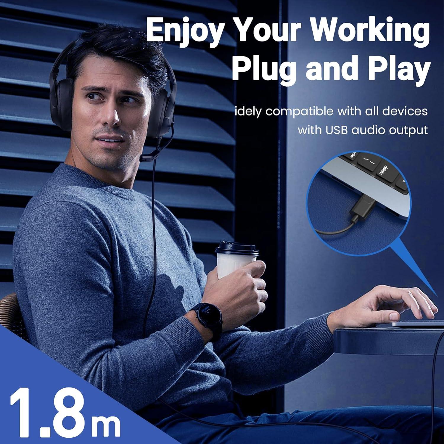 Auricular USB EKSA H2 con micrófono y cancelación de ruido