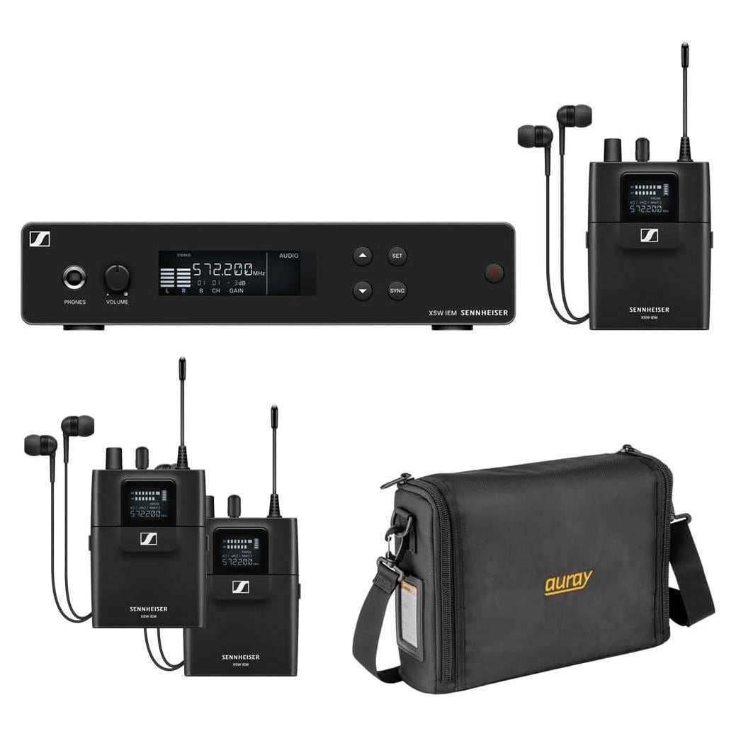 Sennheiser XSW IEM SET Stereo In-Ear Wireless Monitoring System A: 476 to 500 MHz (509146) Bundle with 2x Sennheiser XSW IEM EK Wireless Receiver (A: 476 to 500 MHz) and Auray Carrying Bag