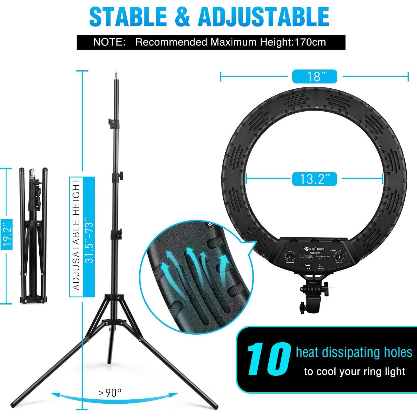 Ring Light 18 Inch LED Ringlight Kit with 73 inch Tripod Stand with Phone Holder Adjustable 3200-6000k Color Temperature Circle MUA Lighting for Camera for Vlog, Makeup,Youtobe, Video Shooting, Selfie