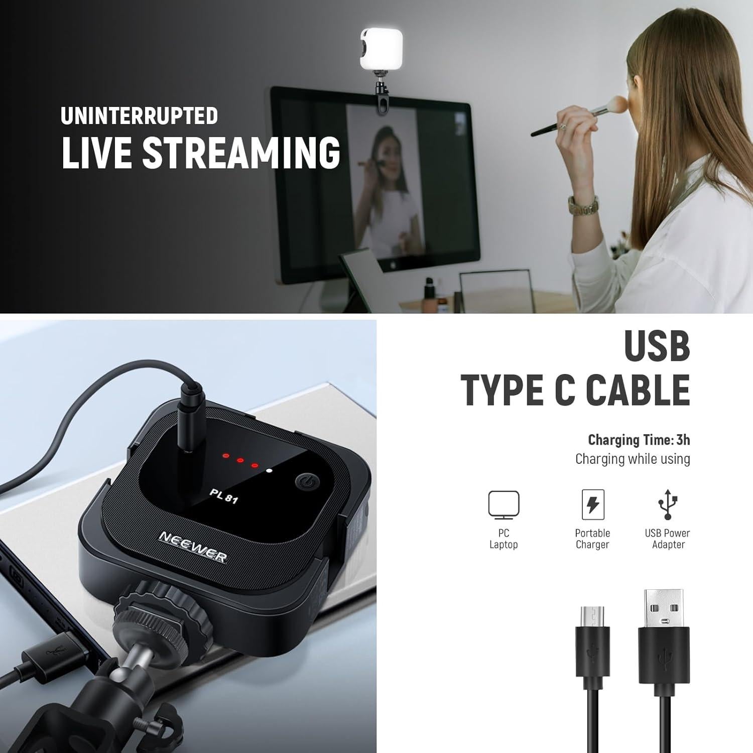 Luz LED Portátil Clip NEEWER PL81 para Streaming y Fotografía