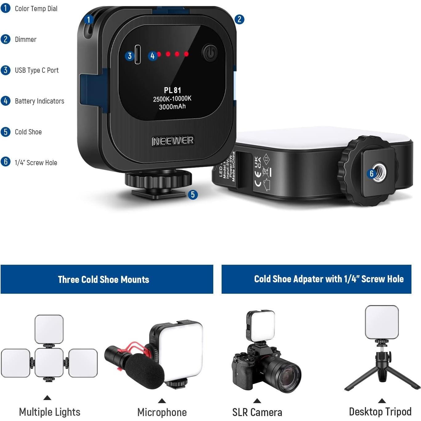 Luz LED Portátil Clip NEEWER PL81 para Streaming y Fotografía