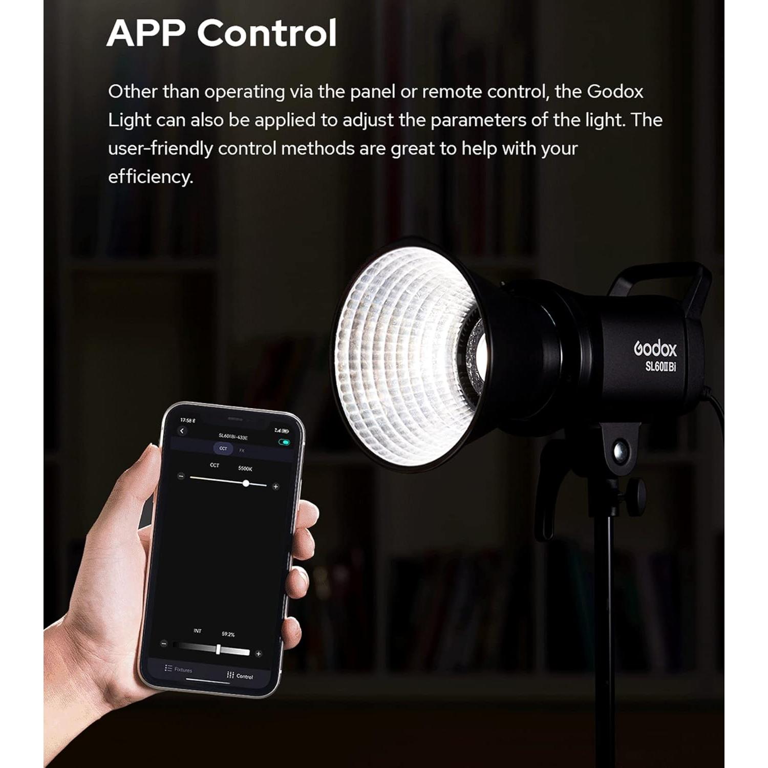 Godox SL60IID Luz de Video LED 15.8kg, CRI96+, TLCI97+, Control APP