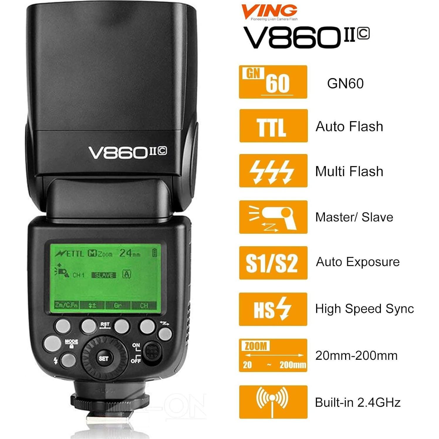 Flash Godox V860II-C Speedlite para Canon TTL GN60 1.5s