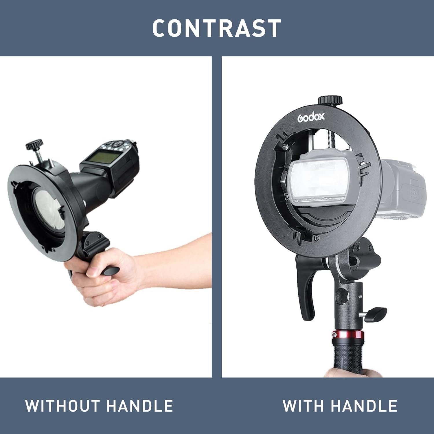 Godox S2-S Speedlite Bracket with Handle for Godox AD200Pro, AD200, AD400Pro, for V1 VPro V100 Round Head Speedlite, V860II / TT685 / TT350 Series, Updated Version Bowens Mount Holder