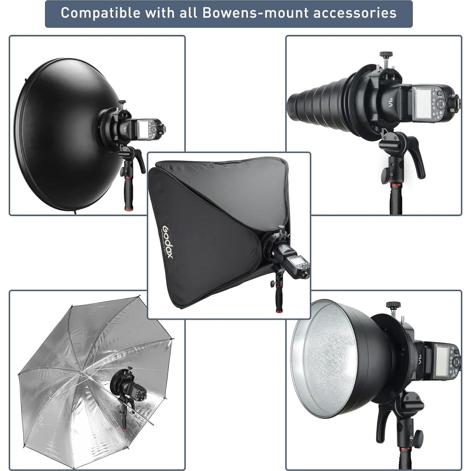 Godox S2-S Speedlite Bracket with Handle for Godox AD200Pro, AD200, AD400Pro, for V1 VPro V100 Round Head Speedlite, V860II / TT685 / TT350 Series, Updated Version Bowens Mount Holder