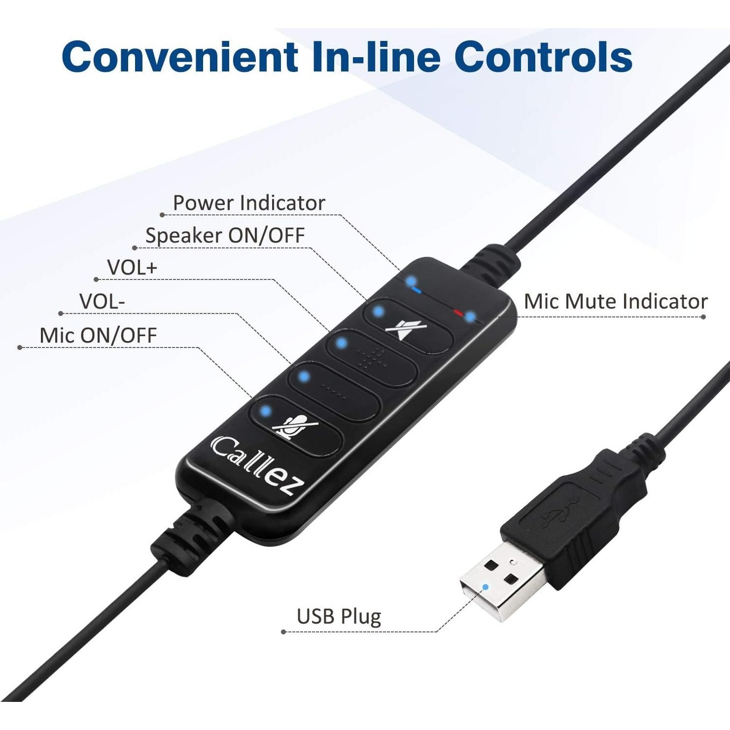 Auriculares USB Callez C502U con micrófono y cancelación de ruido