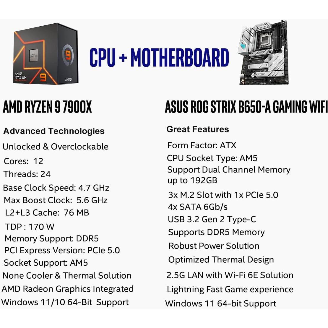 Procesador AMD Ryzen 9 7900X + Placa Base ASUS ROG Strix B650-A