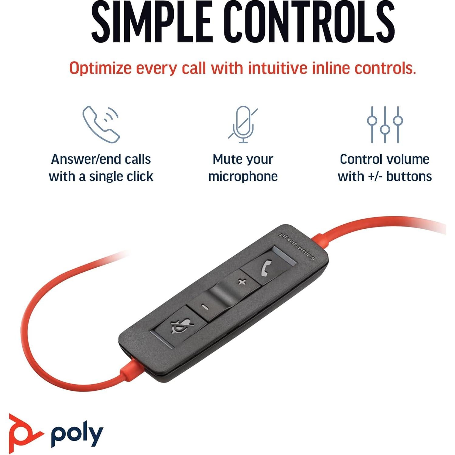 Auricular con cable Poly Blackwire 3220 USB-C - Micrófono con cancelación de ruido