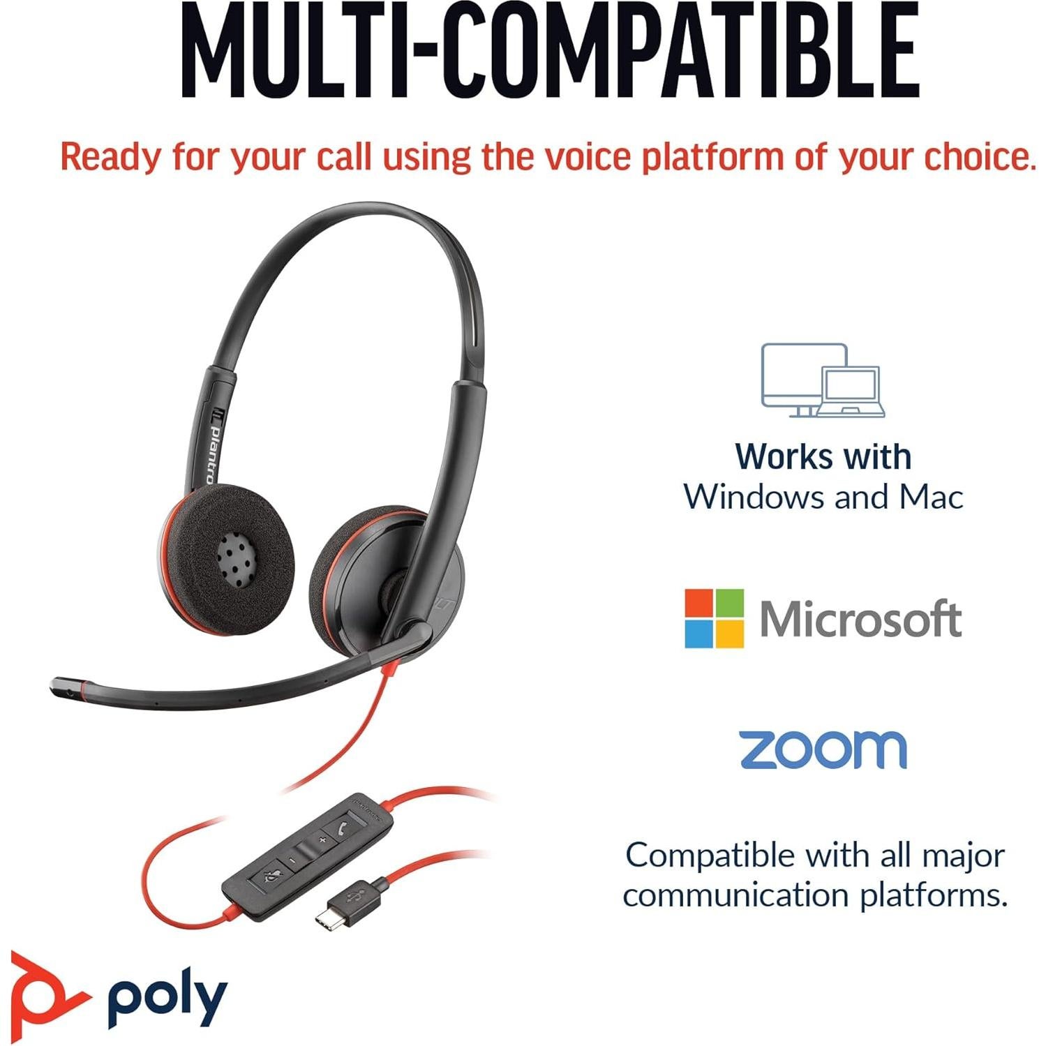 Auricular con cable Poly Blackwire 3220 USB-C - Micrófono con cancelación de ruido