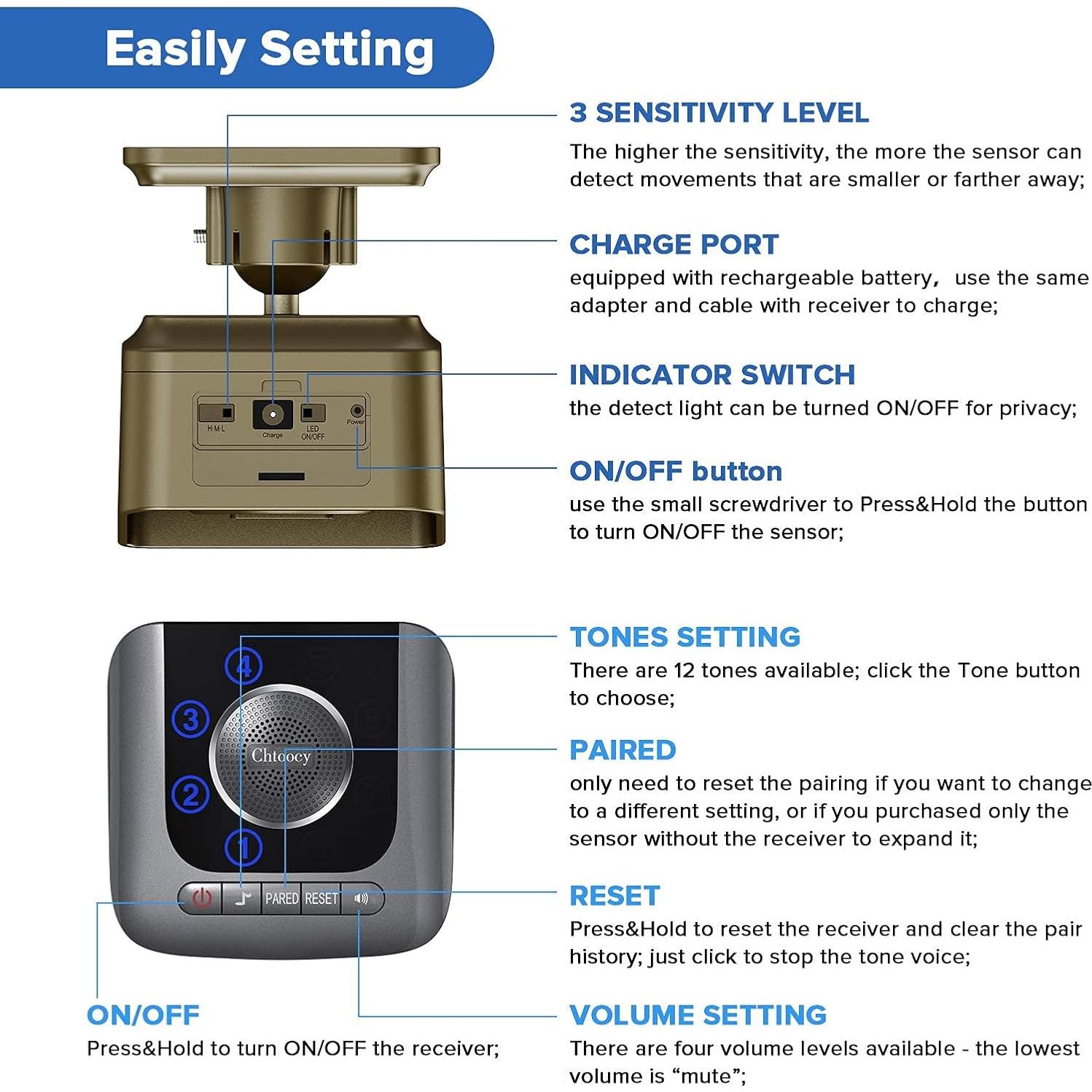 Alarma Solar Inalámbrica Chtoocy con 2 Sensores y Receptor