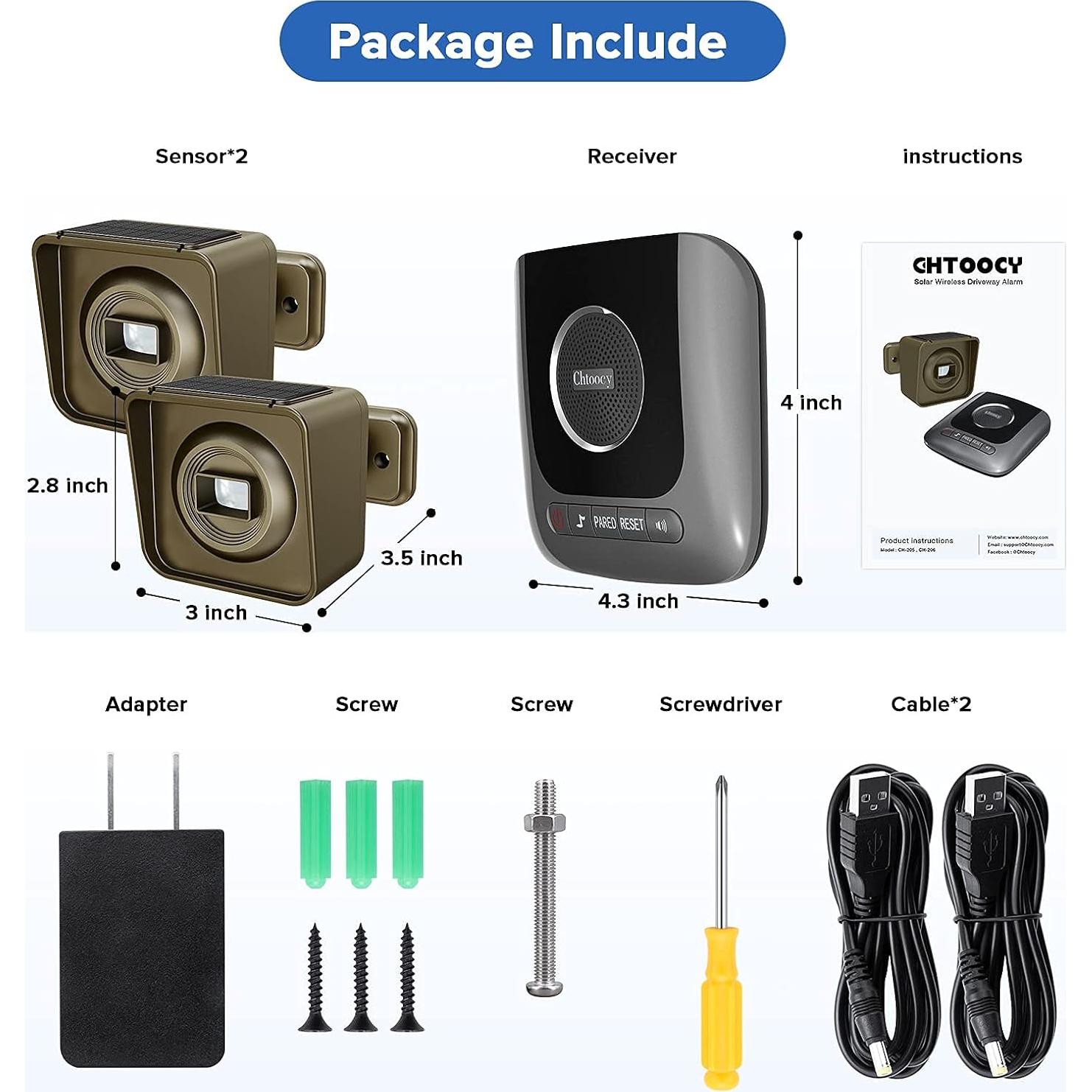 Alarma Solar Inalámbrica Chtoocy con 2 Sensores y Receptor