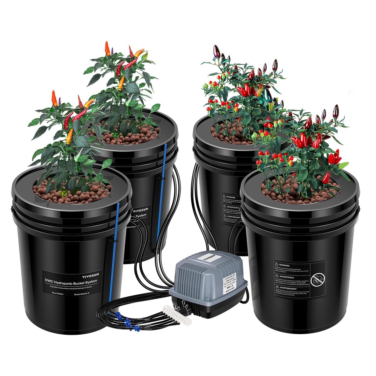 Sistema Hidropónico DWC VIVOSUN 4 Cubos 19L con Goteo