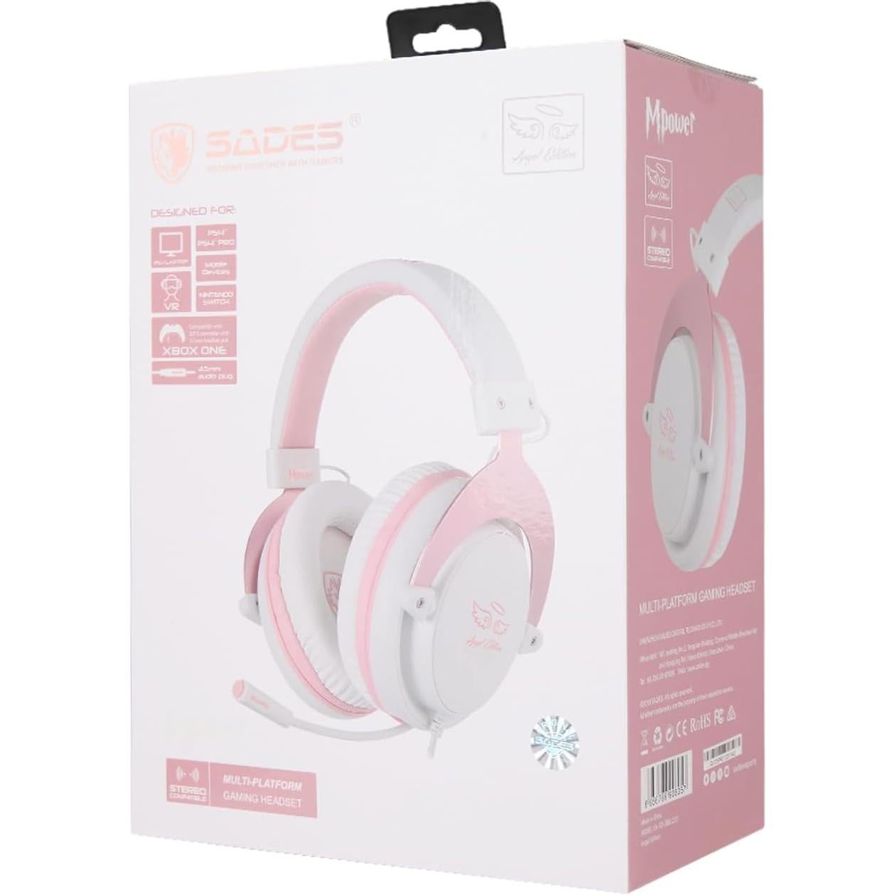 Auriculares Gaming Stereo SADES Mpower Rosa con Cancelación de Ruido