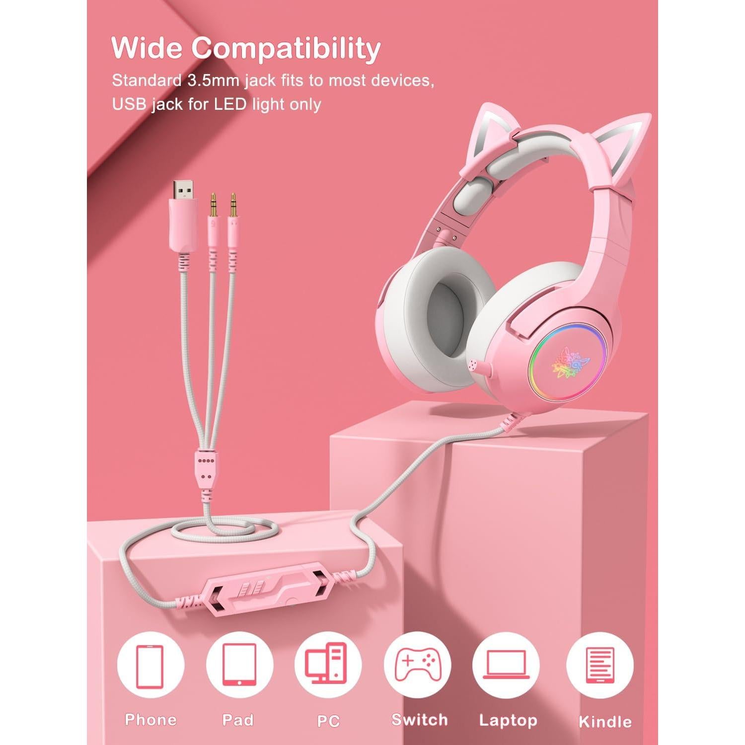 Auriculares de Juego PHNIXGAM K9 Rosa con Sonido Surround