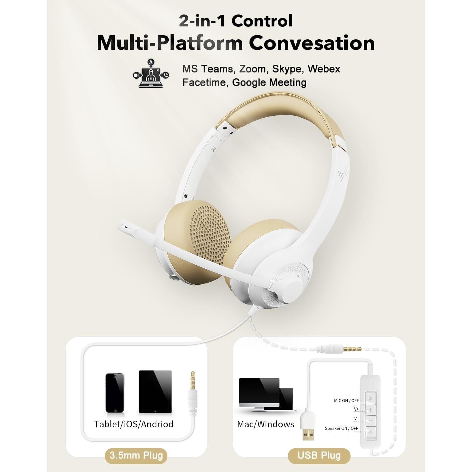 Auriculares USB con micrófono JIAMQISHI EH01, cancelación ruido