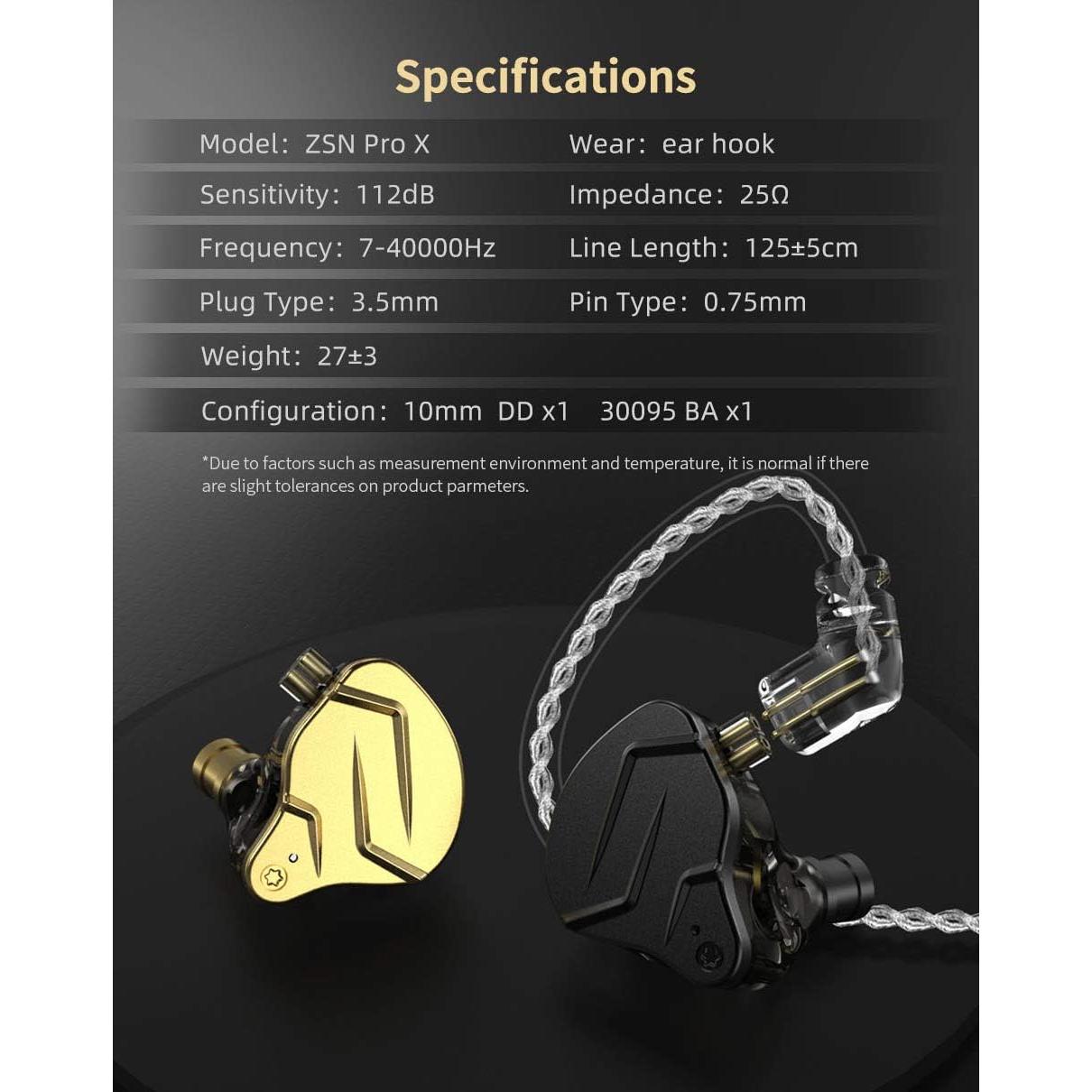 Auriculares In-Ear KZ ZSN PRO X 1BA+1DD HiFi Cableado Negro
