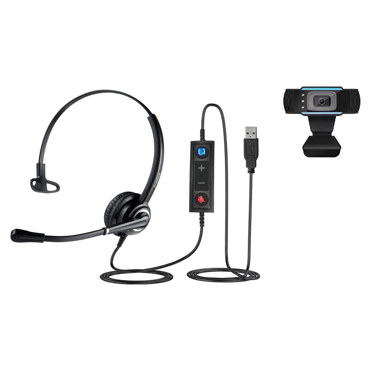 Auricular TruVoice VoicePro 10 y Webcam 1080P Full HD