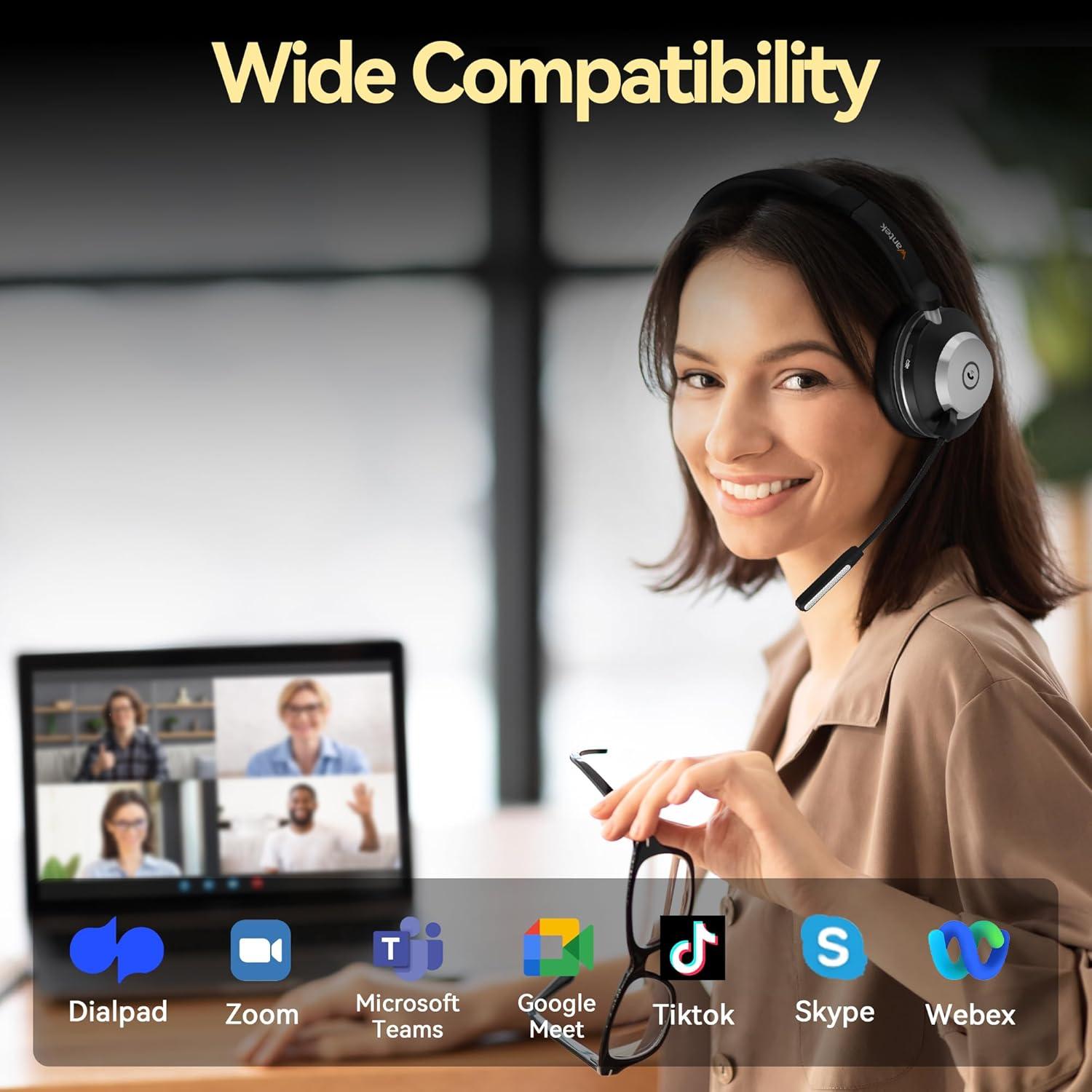 Auricular Inalámbrico Wantek 881BTC con Micrófono y Cancelación de Ruido